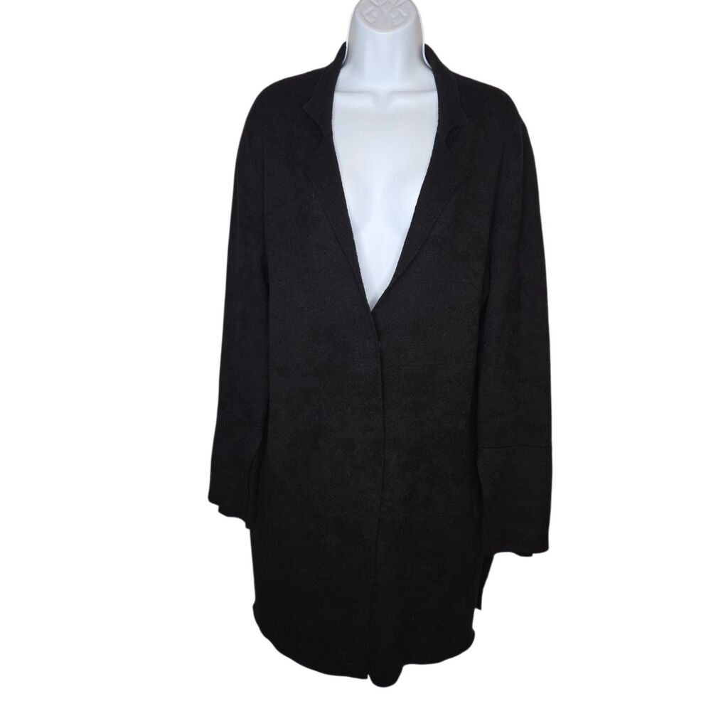 Anthropologie Moth Black Wool Cotton Knit Longline Sweater Blazer Jacket M